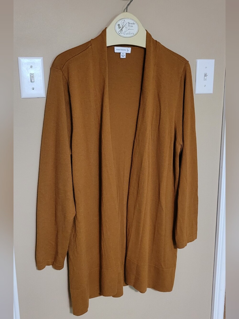 Susan Graver Open-Front Cardigan Sweater - Caramel Brown